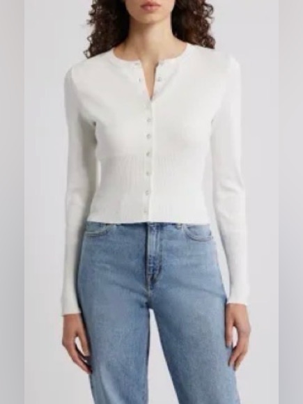 525 America Mae Cream Ribbed Button-Up Cropped Cardigan - Xs Nwt
